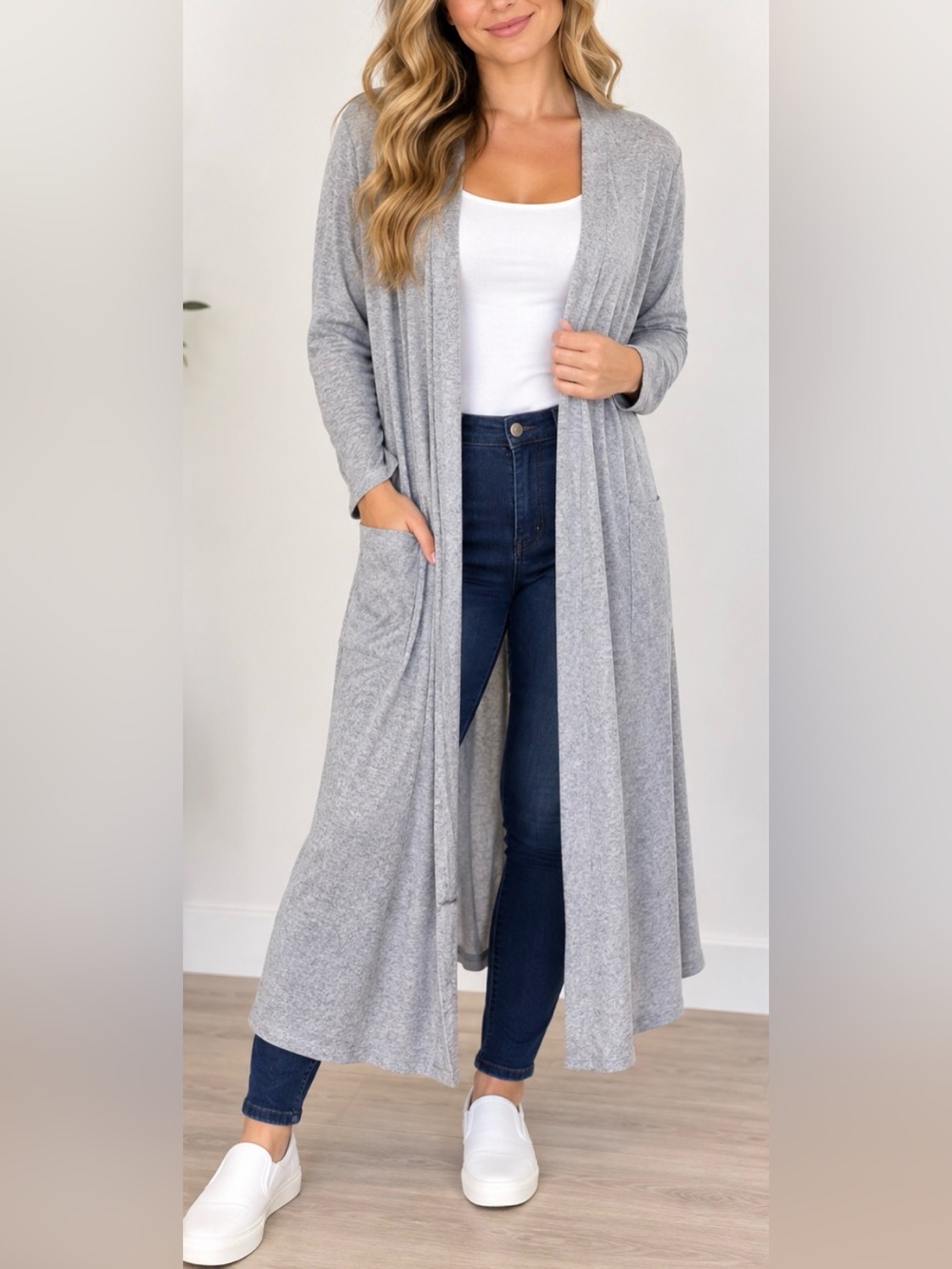 LuLaRoe Light Gray Long Open-Front Cardigan Duster Size XL